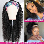 Kinky Curly Headband wigs Human Hair for Black Women No Glue 180 Density brazilian Scarf None Lace Front Wigs deep curly