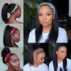 Headband Wigs Human Hair Straight for Black Women Glueless None Lace Front Wigs Brazilian Virgin Human Hair Machine Made Wig 180% Density Natural Color