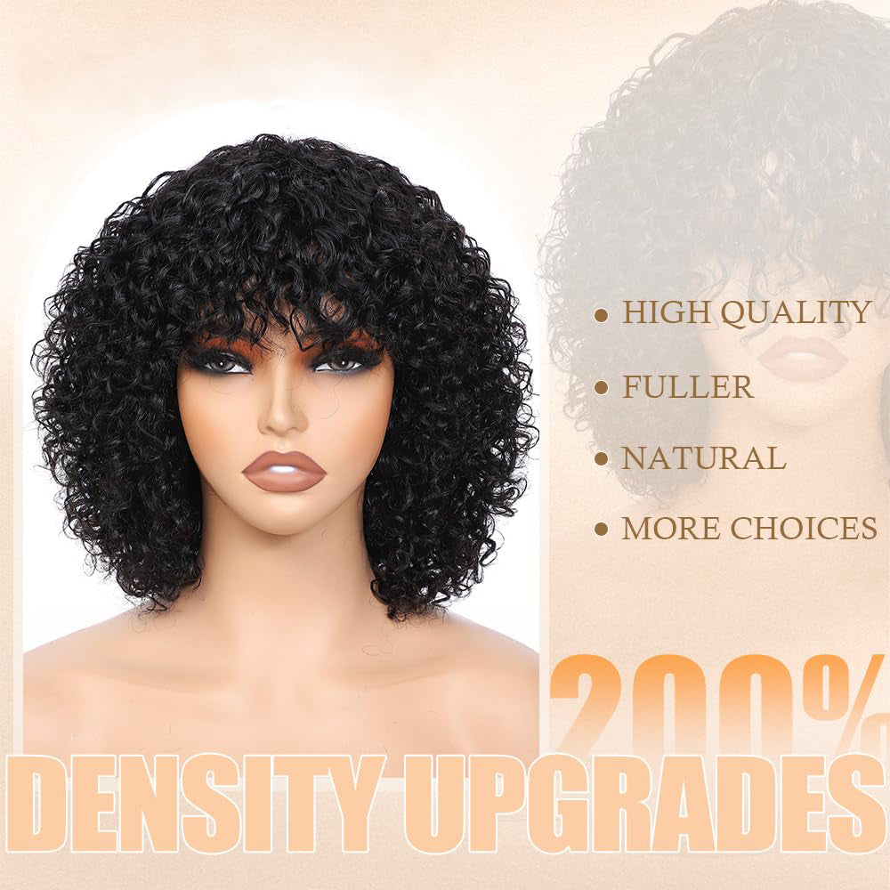 Short Curly Wig 210% Natural Color 100% Human Hair