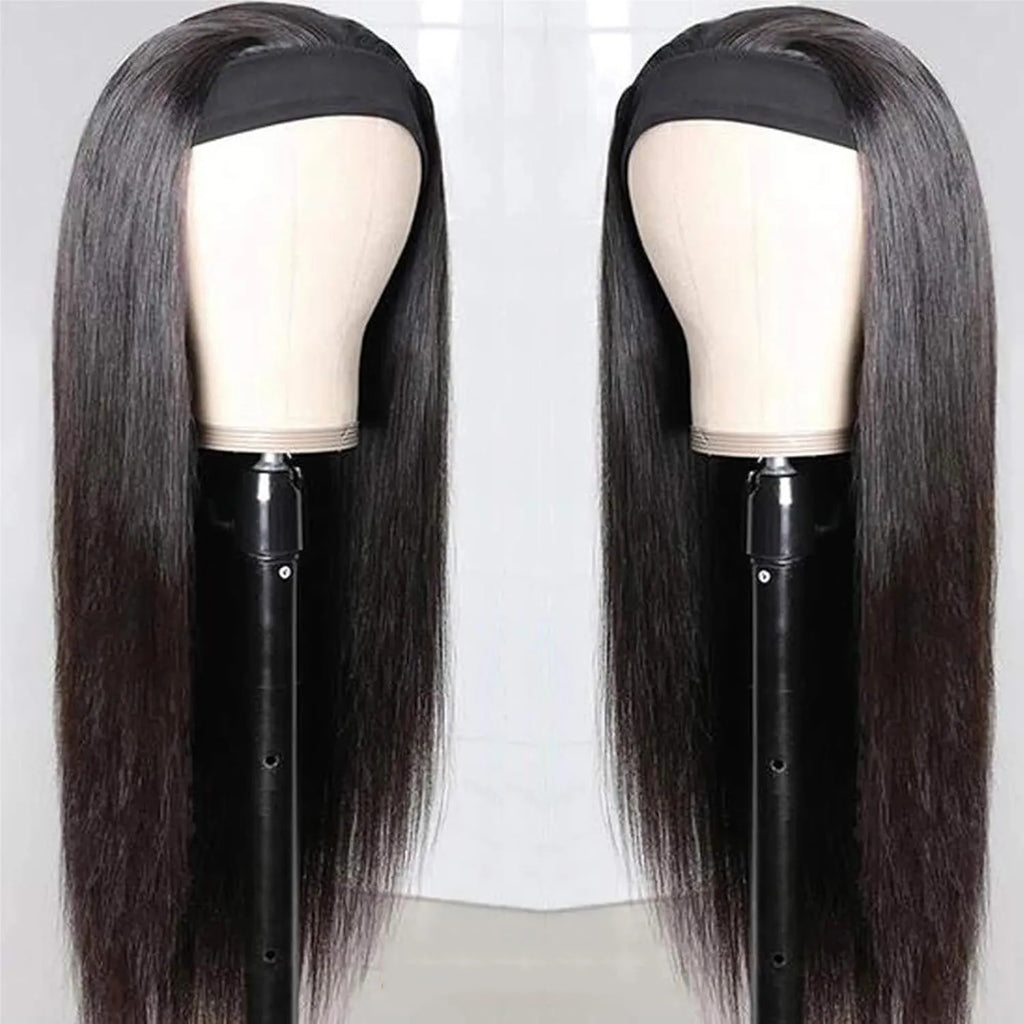 Headband Wigs Human Hair Straight for Black Women Glueless None Lace Front Wigs Brazilian Virgin Human Hair Machine Made Wig 180% Density Natural Color