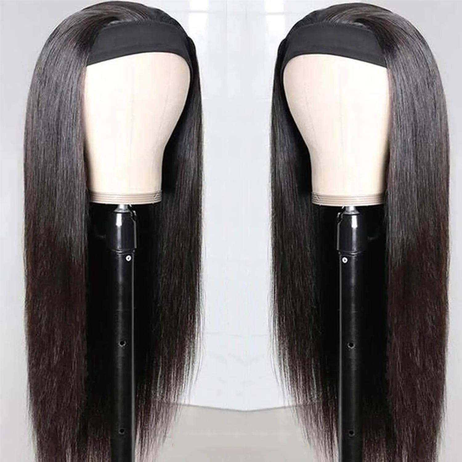Headband Wigs Human Hair Straight for Black Women Glueless None Lace Front Wigs Brazilian Virgin Human Hair Machine Made Wig 180% Density Natural Color