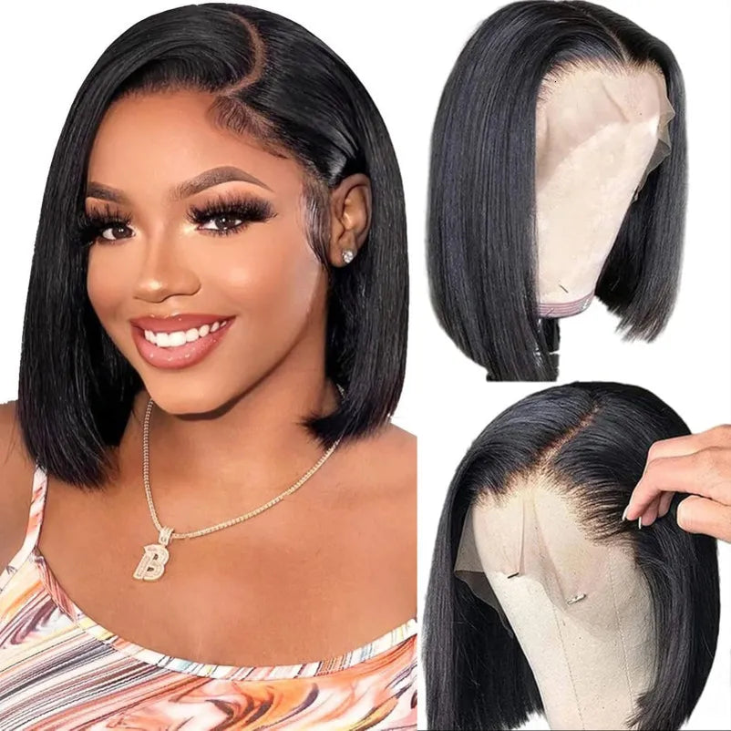 Bob Wig 13x4 HD Transparent Lace Front Wigs 100% Human Hair Pre Plucked 180% Density Short Bob Glueless Straight Wigs Human Hair for Women Natural Black