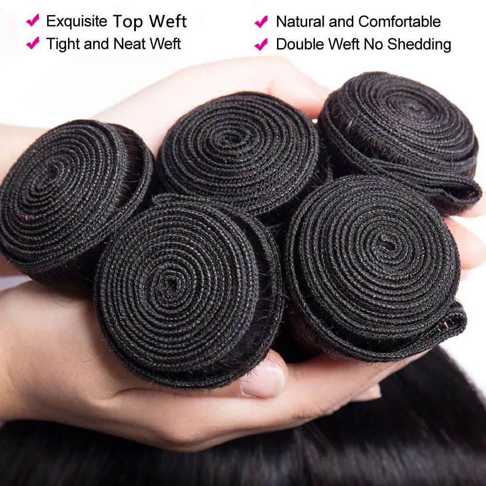 razilian Straight Human Hair Extensions - 100% Pure & Natural, 10a Grade, 3-Piece Bundle