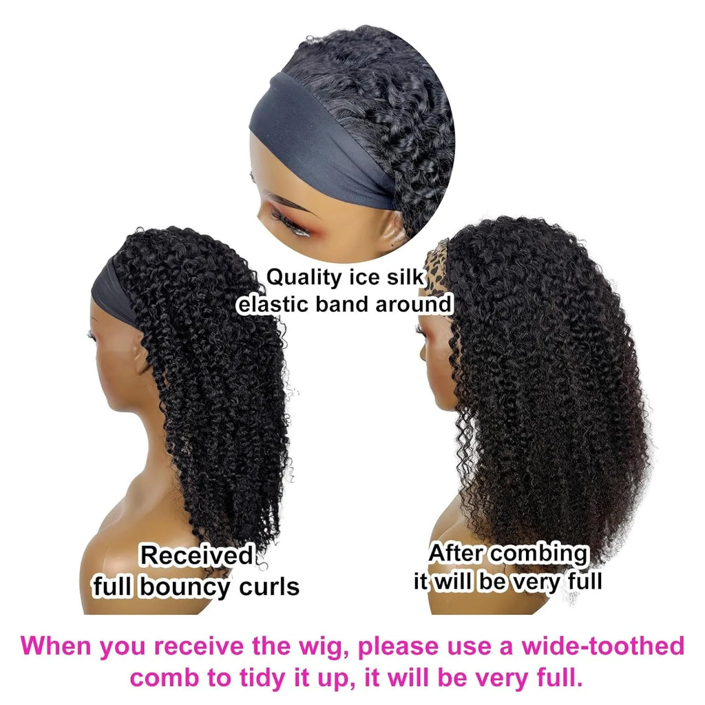 Headband Wigs Human Hair for Black Women Kinky Curly Deep Curly Human Hair Wigs No Lace Front Wig Density Natural Black Color