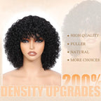 human wigs 200% density short kinky curly wave wig with bangs for black women 100% brazilian virgin human hair wigs machine made glueless wig natral black