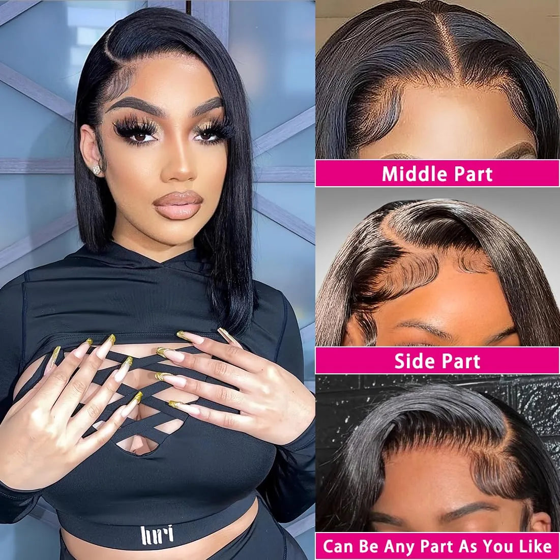 Bob Wig Human Hair 180% Density 13x4 HD Transparent Lace Front Wigs Pre Plucked Short Bob Glueless Straight Wigs for Women Natural Black