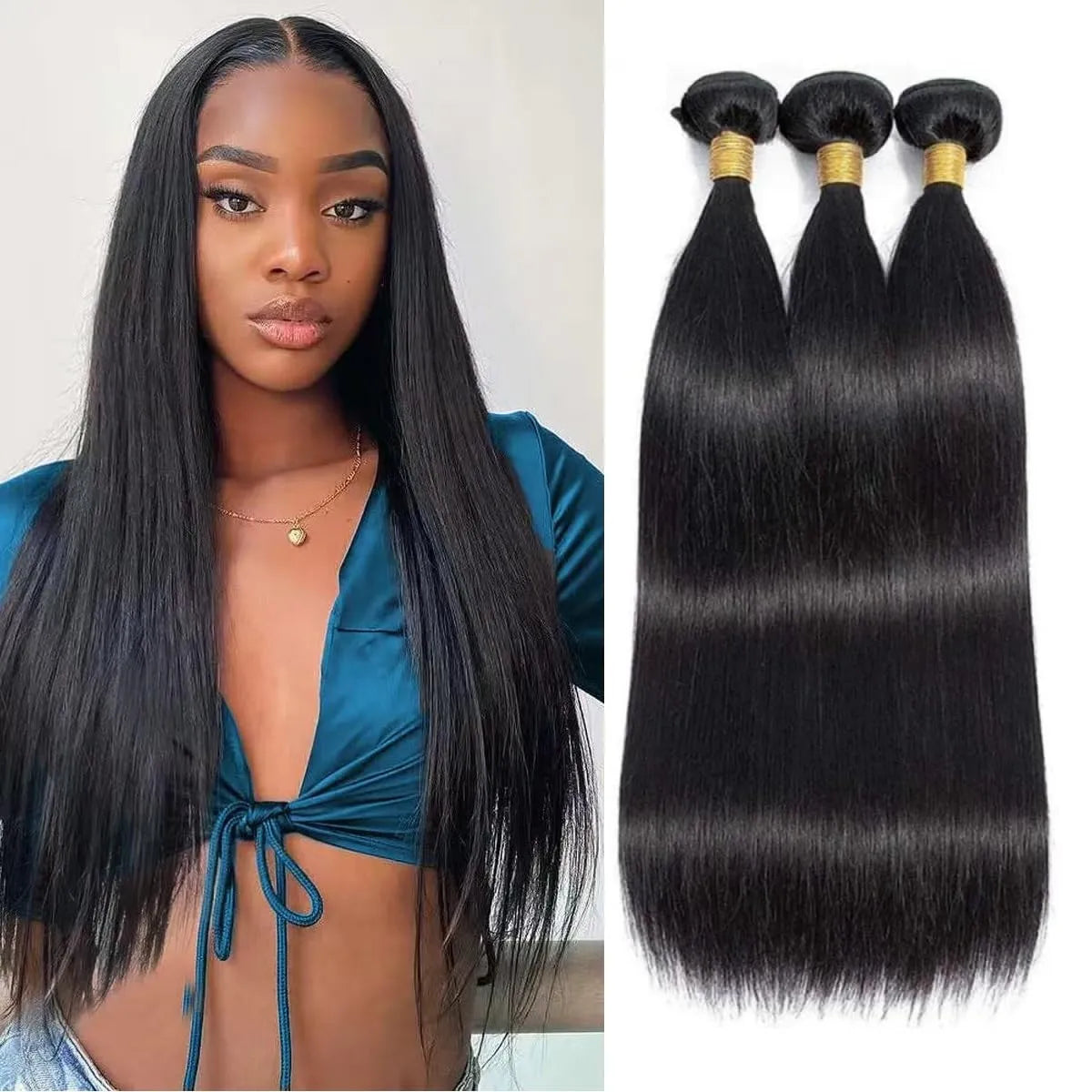 Straight Human Hair Brazilian Straight Hair Bundles 100% Unprocessed Virgin Hair Weave Bundle Human Hair Extensions for Women Natural Color