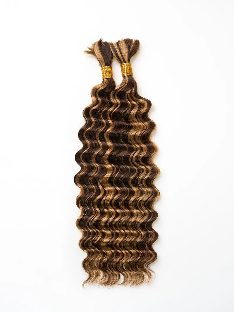 100% human braiding hair for Boho Braids 18 Inch 100g 2 Bundles Deep Wave Bulk No Weft 10A Curly Human Hair bulk unprocessed brazilian hair