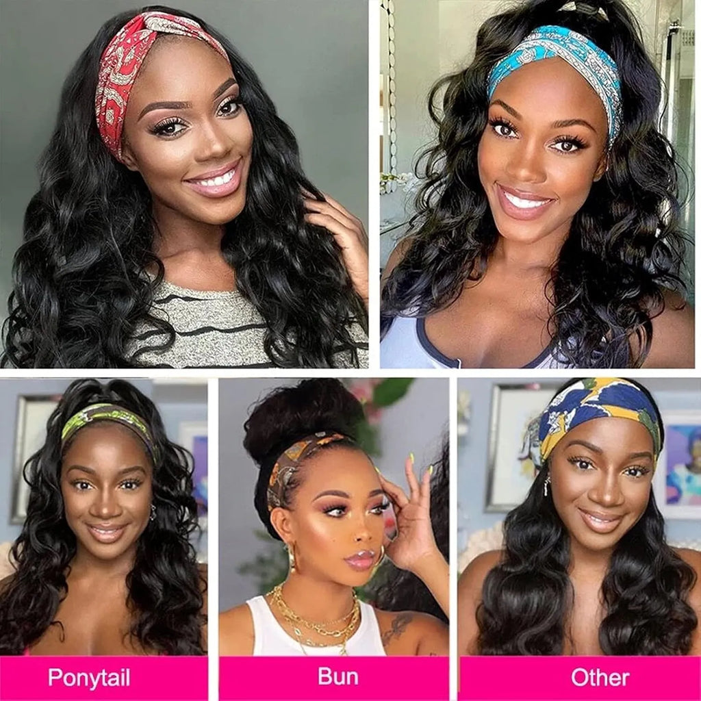 Human Hair Body Wave Headband Wigs for Black Women Brazilian Virgin Hair Glueless None Lace Front Wigs Headband Wig Wear and Go Wigs 180% Density