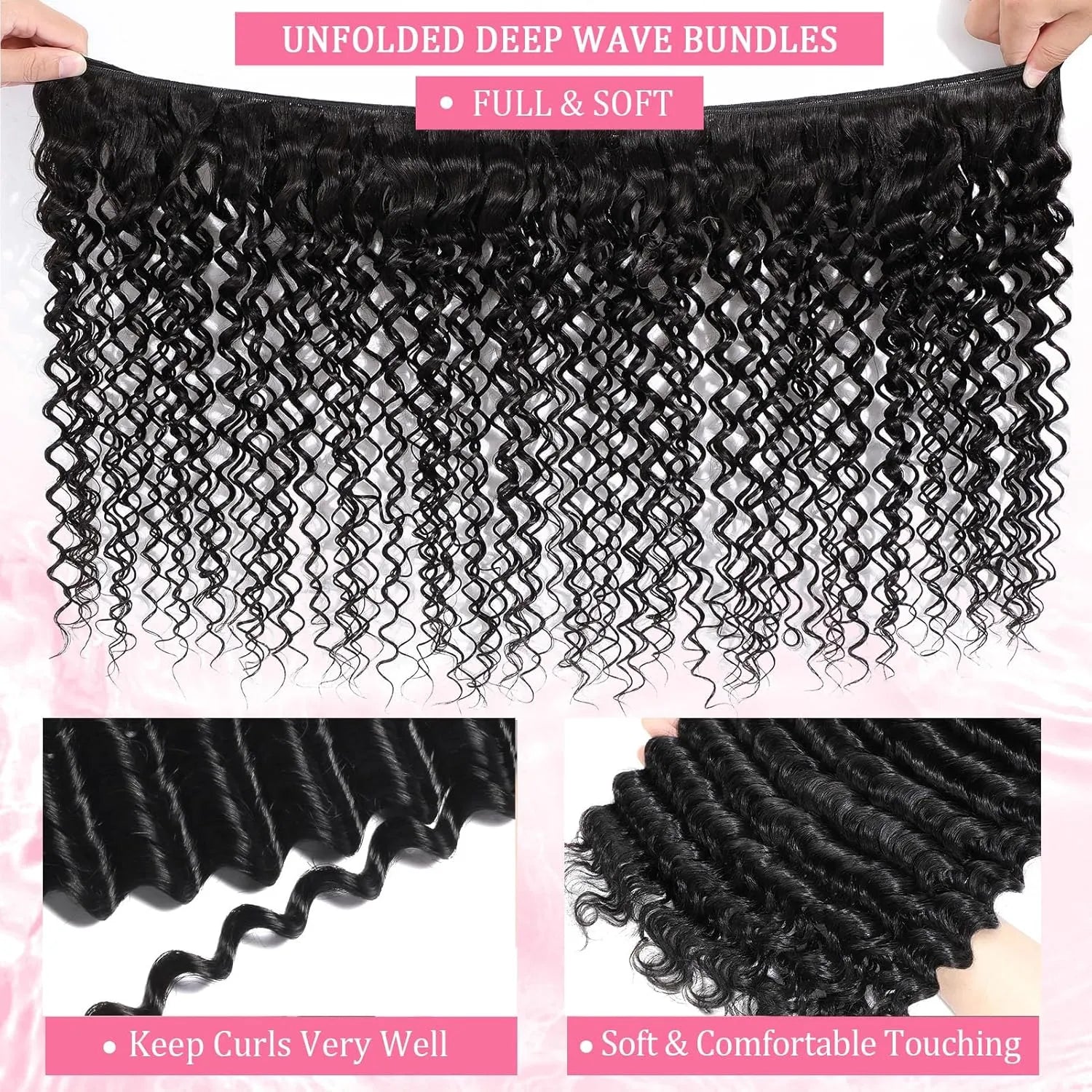 Deep Wave Bundles Human Hair 12A Curly Human Hair Bundles 100% Unprocessed Brazilian Water Wave 3 Wet and Wavy Bundles for Black Women