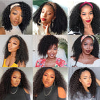 Headband Wigs Human Hair Kinky Curly for Black Women Curly Human Hair Wigs Brazilian Virgin Hair Wear and Go Glueless Wig Natural Color 180% Density