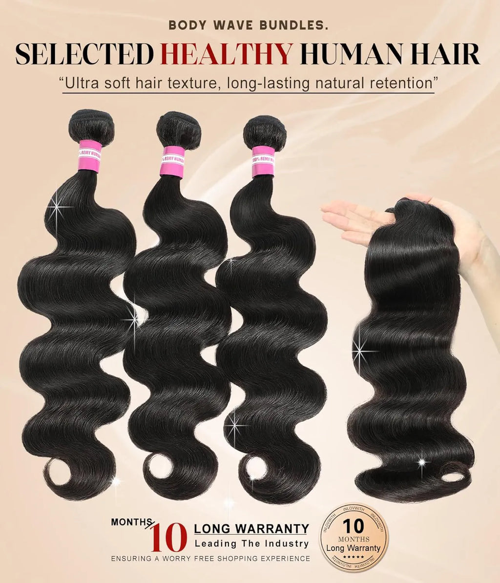 Healthy Human Hair Bundles, Body Wave Bundles Human Hair, 100% Unprocessed Selected Brazilian Virgin Remy Hair Extensions 3 bundles Single Bundle
