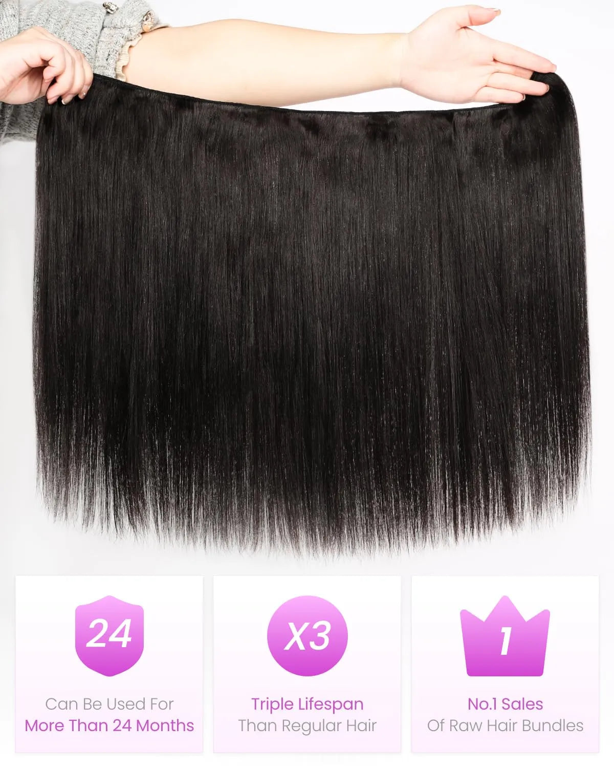 13A Raw Straight Bundles Human Hair Natural Black Hair Bundles 100% Raw Vietnamese Human Hair,Three Times the Lifespan