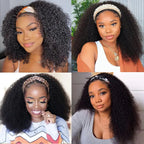 Headband Wigs Human Hair for Black Women Kinky Curly Deep Curly Human Hair Wigs No Lace Front Wig Density Natural Black Color