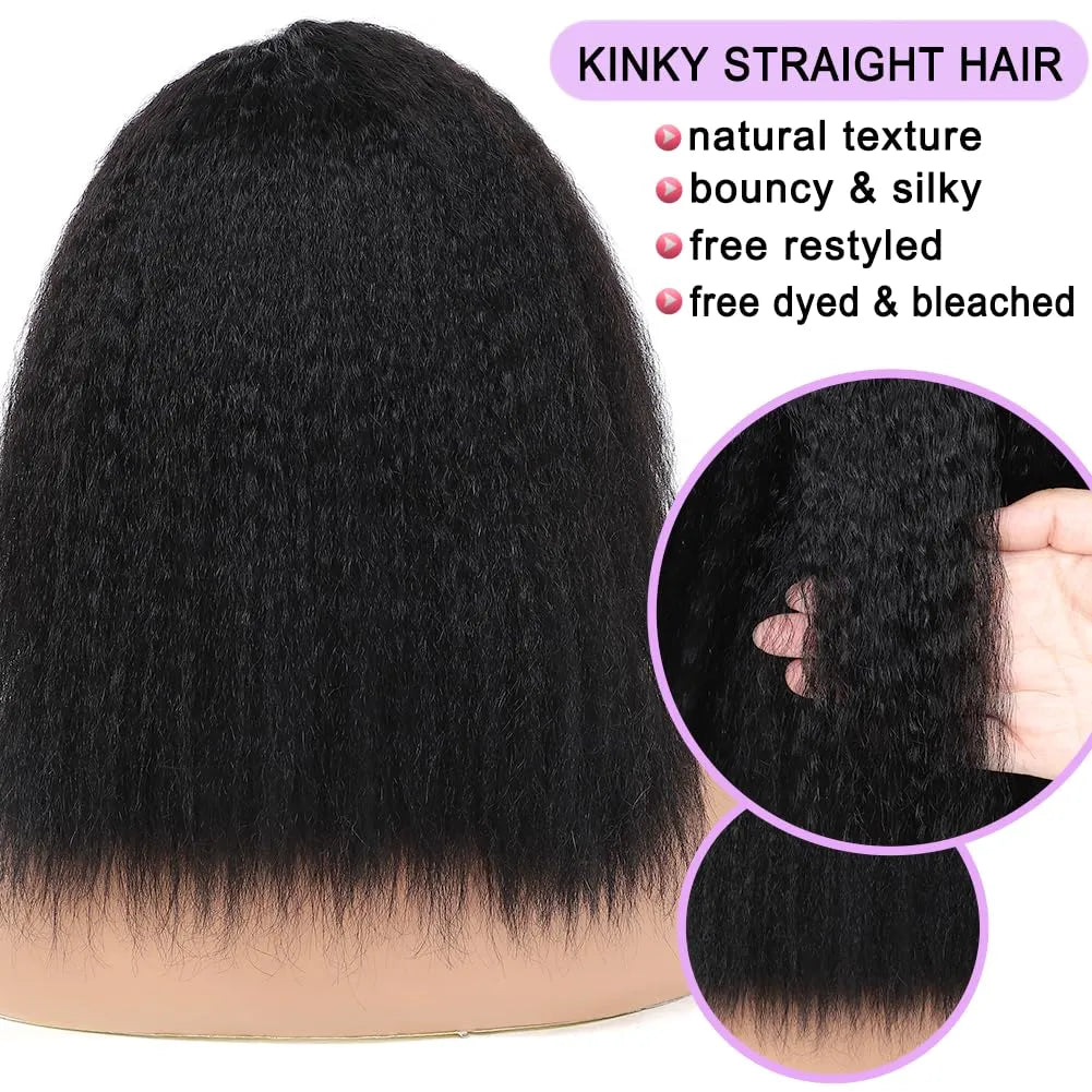 kinky straight human hair wigs C part 6x4x1 lace front 100% Brazilian virgin human hair 180% density yaki straight curly wig for black women natural black color