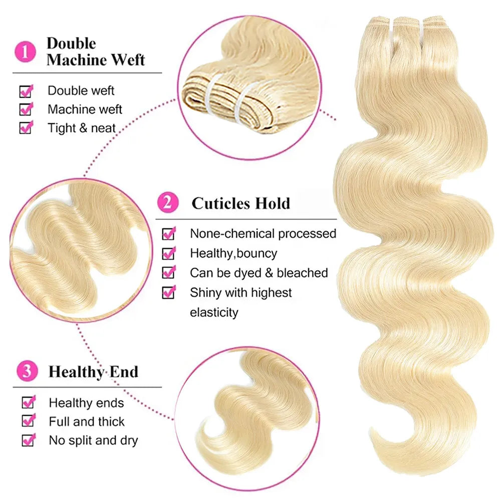 613 Bundles Blonde Human Hair Single Bundle 12-28 inch 3 Bundles Body Wave 100% Unprocessed 10A Brazilian Virgin 613 Human Hair Bundles 100g per bundle