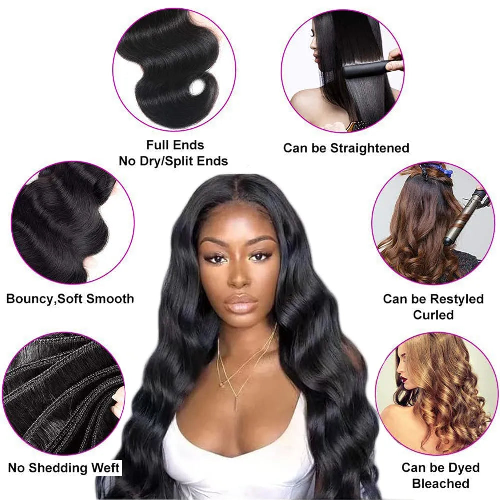 Body Wave Human Hair 3 Bundles 100% Unprocessed 10A Brazilian Raw Weave Bundle Human Hair Extensions for Black Women Natural Color