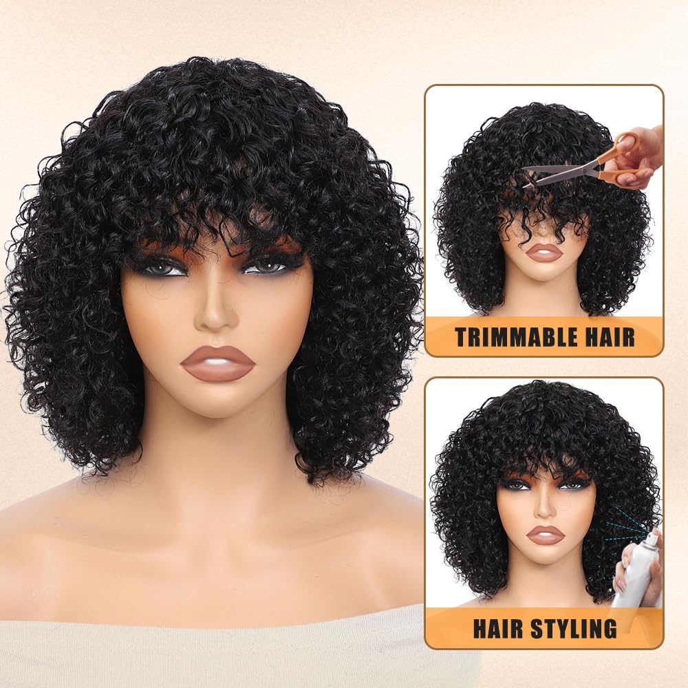 Short Curly Wig 210% Natural Color 100% Human Hair