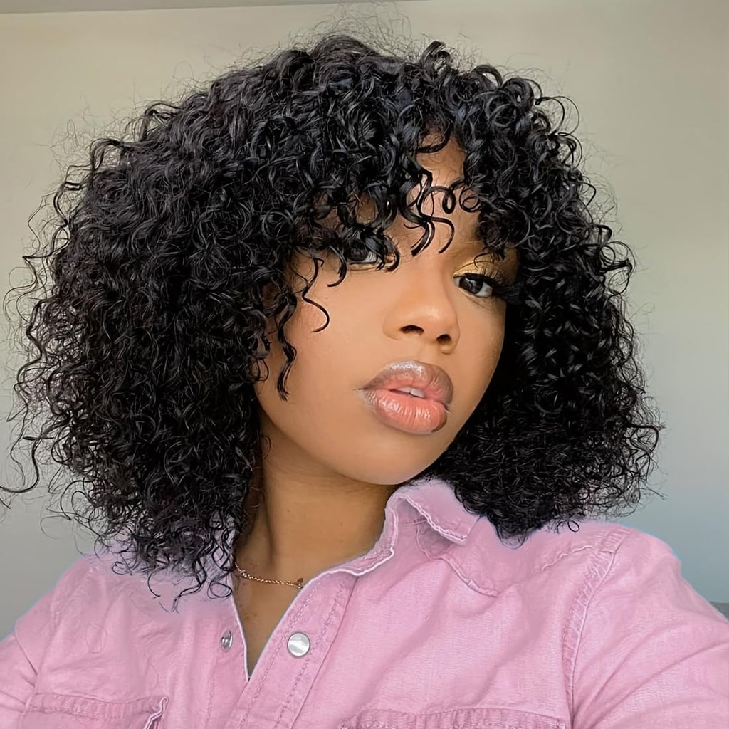 Short Curly Wig 210% Natural Color 100% Human Hair