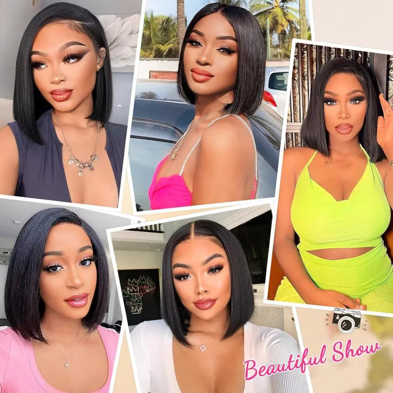 Bob Wig 13x4 HD Transparent Lace Front Wigs 100% Human Hair Pre Plucked 180% Density Short Bob Glueless Straight Wigs Human Hair for Women Natural Black