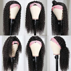 Kinky Curly Headband wigs Human Hair for Black Women No Glue 180 Density brazilian Scarf None Lace Front Wigs deep curly