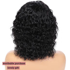 glueless short water wave human hair wig with bangs 200% density 100 percent human hair no lace wet and wavy wigs for black women 12 inch natural color curly hair