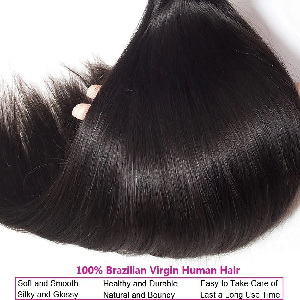 Straight Human Hair Brazilian Straight Hair Bundles 100% Unprocessed Virgin Hair Weave Bundle Human Hair Extensions for Women Natural Color