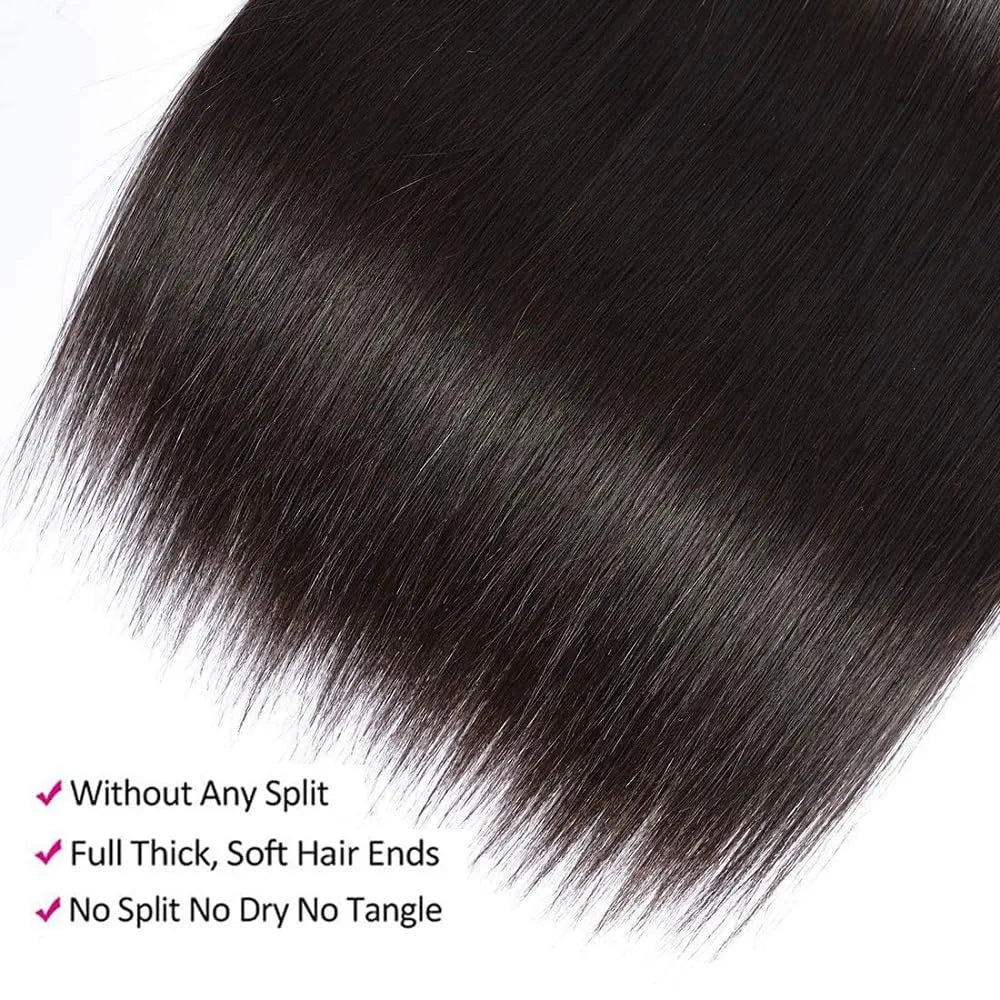 razilian Straight Human Hair Extensions - 100% Pure & Natural, 10a Grade, 3-Piece Bundle