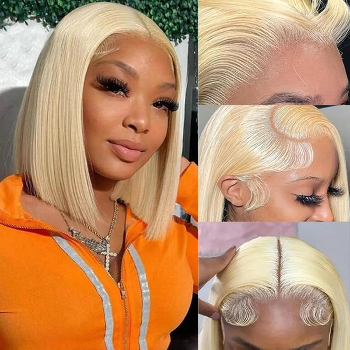 Blonde Bob Wig Human Hair Straight 613 Human Hair 12 Inch 180 Density 613 Blonde Suitable for All Hair Types 13x4 HD Transparent Lace Wigs for Women with Baby Hair