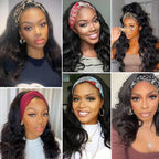 Headband Wig Human Hair Body Wave Wigs for Black Women Brazilian Virgin Hair Wear and Go Glueless Wig None Lace Front Wigs for Beginners 180% Density Natural Black Color