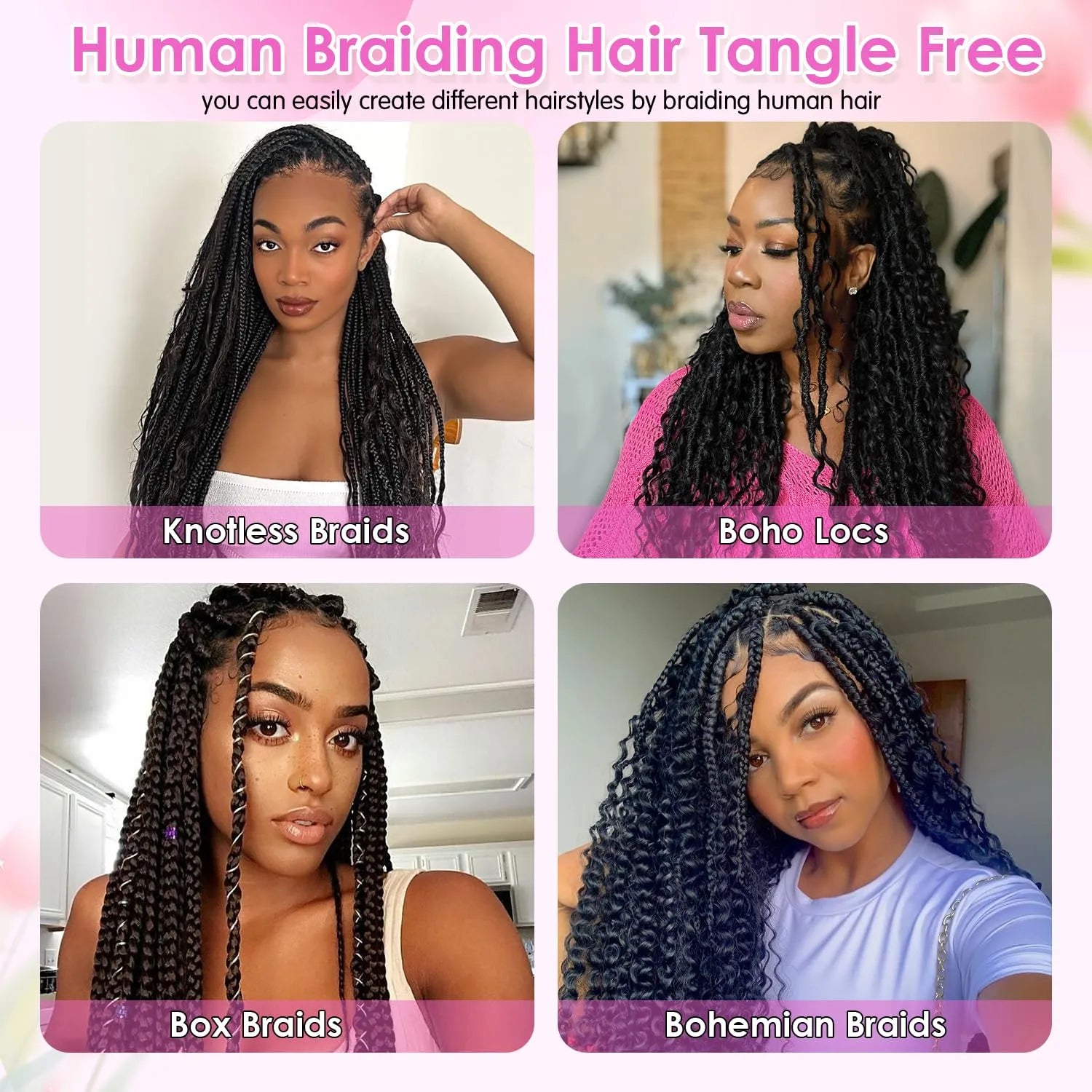 Human Braiding Hair for Boho Braids 18 Inch 100g 2 Bundles/Pack Deep Wave 12A Curly Brazilian Virgin Hair Extensions No Weft Knotless Bulk