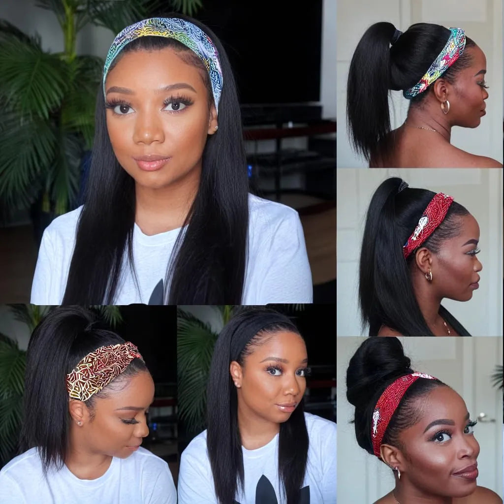 Straight Headband Wigs Human Hair for Black Women Glueless None Lace Front Wig Brazilian Virgin Human Hair Wigs Natural