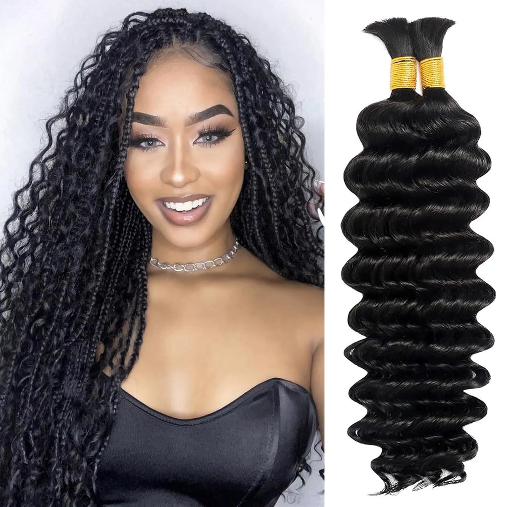 Human Braiding Hair for Boho Braids 18 Inch 100g 2 Bundles/Pack Deep Wave 12A Curly Brazilian Virgin Hair Extensions No Weft Knotless Bulk