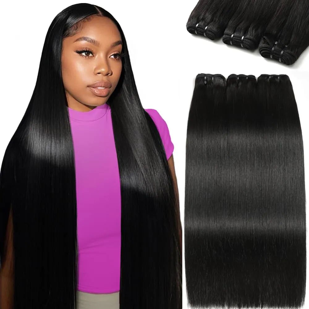 13A Human Hair Bundles Straight Human Hair Unprocessed Brazilian Hair 3 Bundles Quick Weave Natural Black