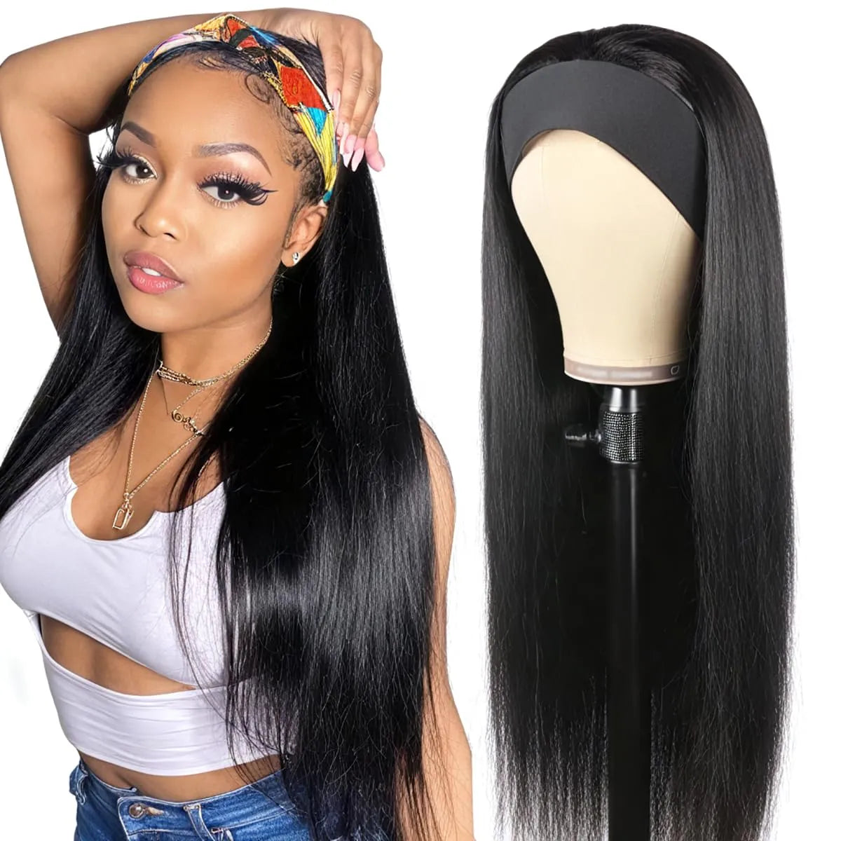 Straight Headband Wigs Human Hair for Black Women Glueless None Lace Front Wig Brazilian Virgin Human Hair Wigs Natural
