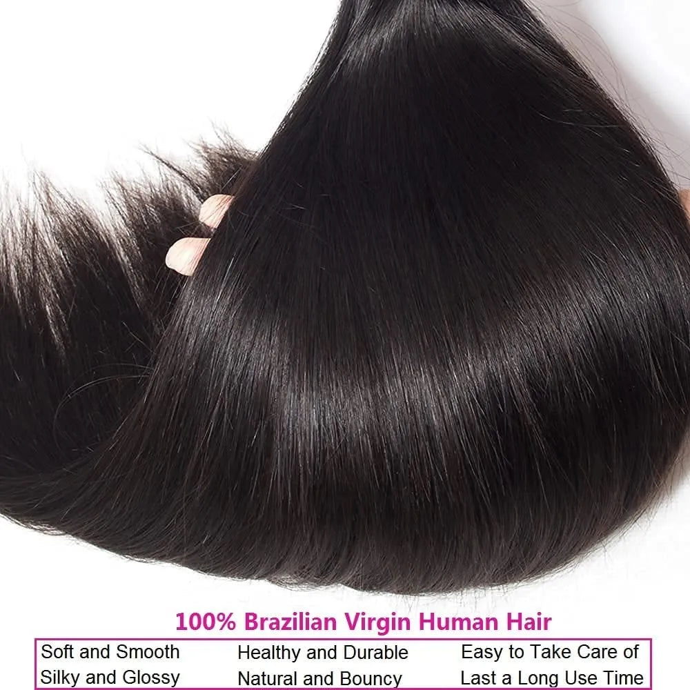 razilian Straight Human Hair Extensions - 100% Pure & Natural, 10a Grade, 3-Piece Bundle