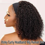Headband Wigs Human Hair Kinky Curly for Black Women Curly Human Hair Wigs Brazilian Virgin Hair Wear and Go Glueless Wig Natural Color 180% Density