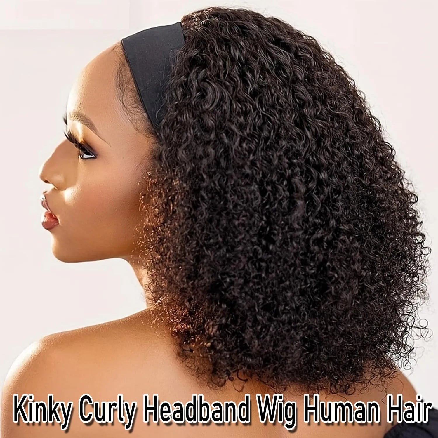 Headband Wigs Human Hair Kinky Curly for Black Women Curly Human Hair Wigs Brazilian Virgin Hair Wear and Go Glueless Wig Natural Color 180% Density