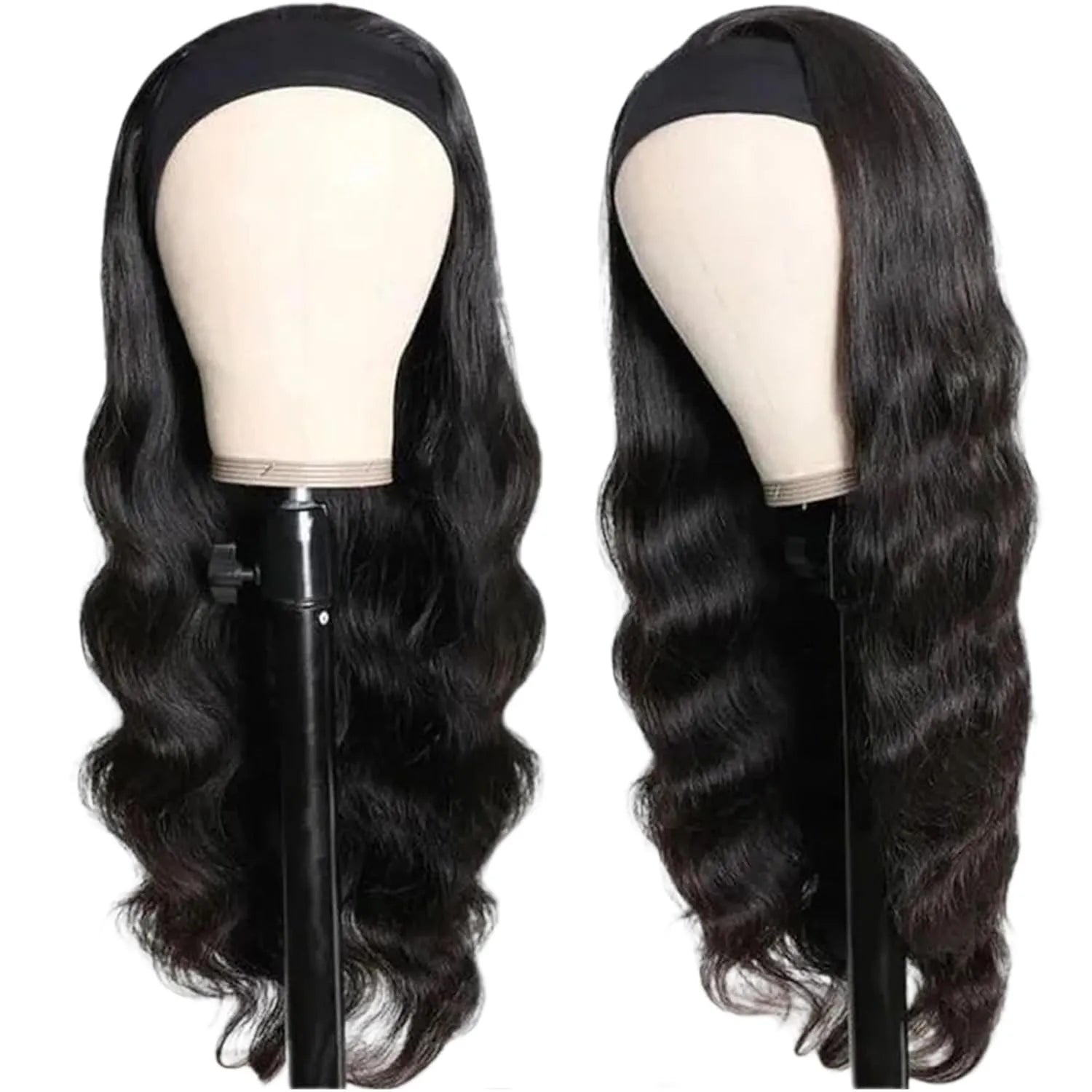 Headband Wig Human Hair Body Wave Wigs for Black Women Brazilian Virgin Hair Wear and Go Glueless Wig None Lace Front Wigs for Beginners 180% Density Natural Black Color