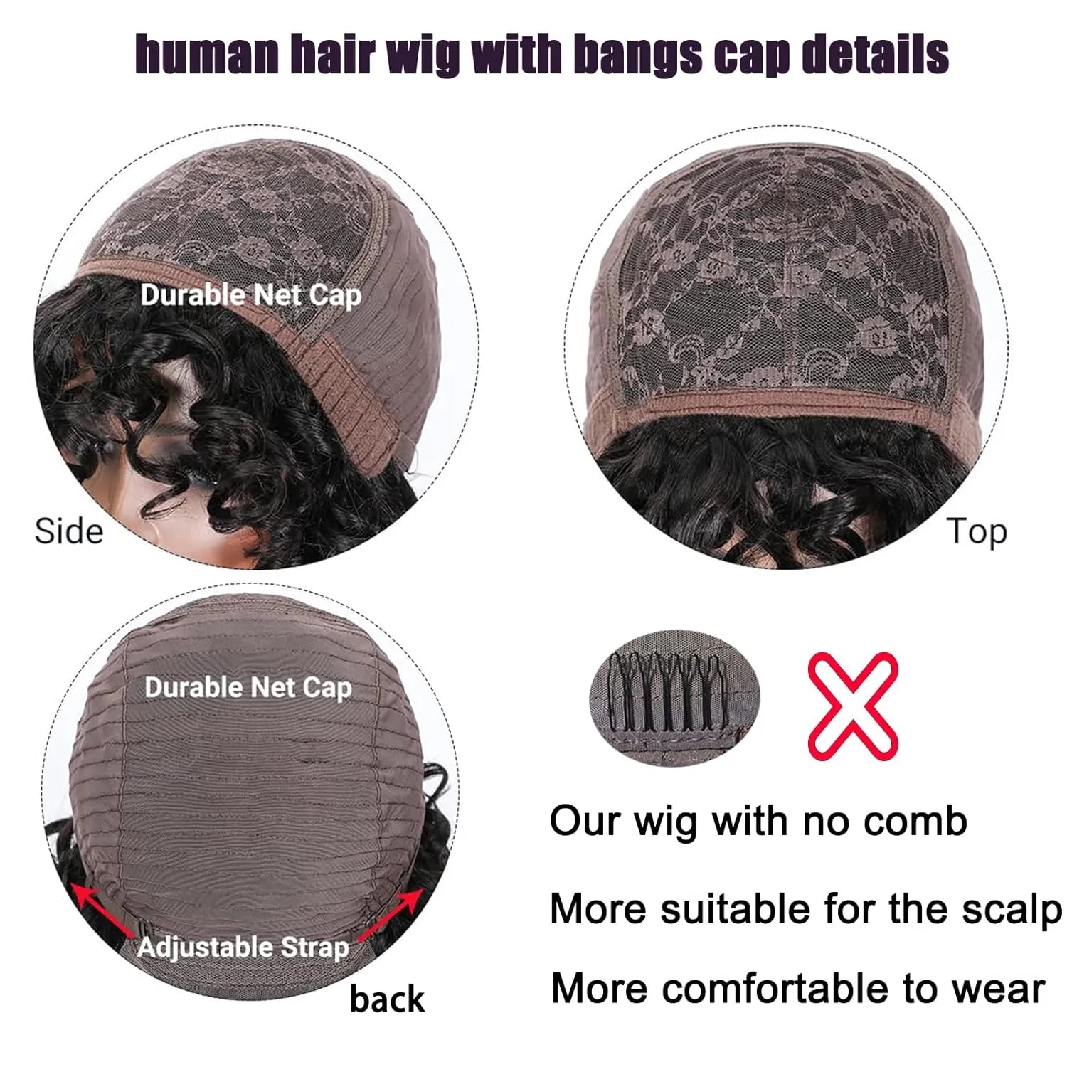 glueless short water wave human hair wig with bangs 200% density 100 percent human hair no lace wet and wavy wigs for black women 12 inch natural color curly hair