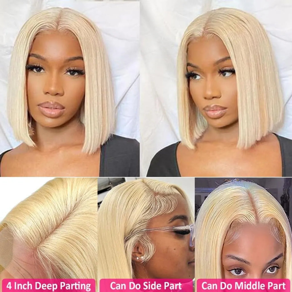 Blonde Bob Wig Human Hair Straight 613 Human Hair 12 Inch 180 Density 613 Blonde Suitable for All Hair Types 13x4 HD Transparent Lace Wigs for Women with Baby Hair