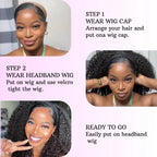 Headband Wigs Human Hair Kinky Curly for Black Women Curly Human Hair Wigs Brazilian Virgin Hair Wear and Go Glueless Wig Natural Color 180% Density