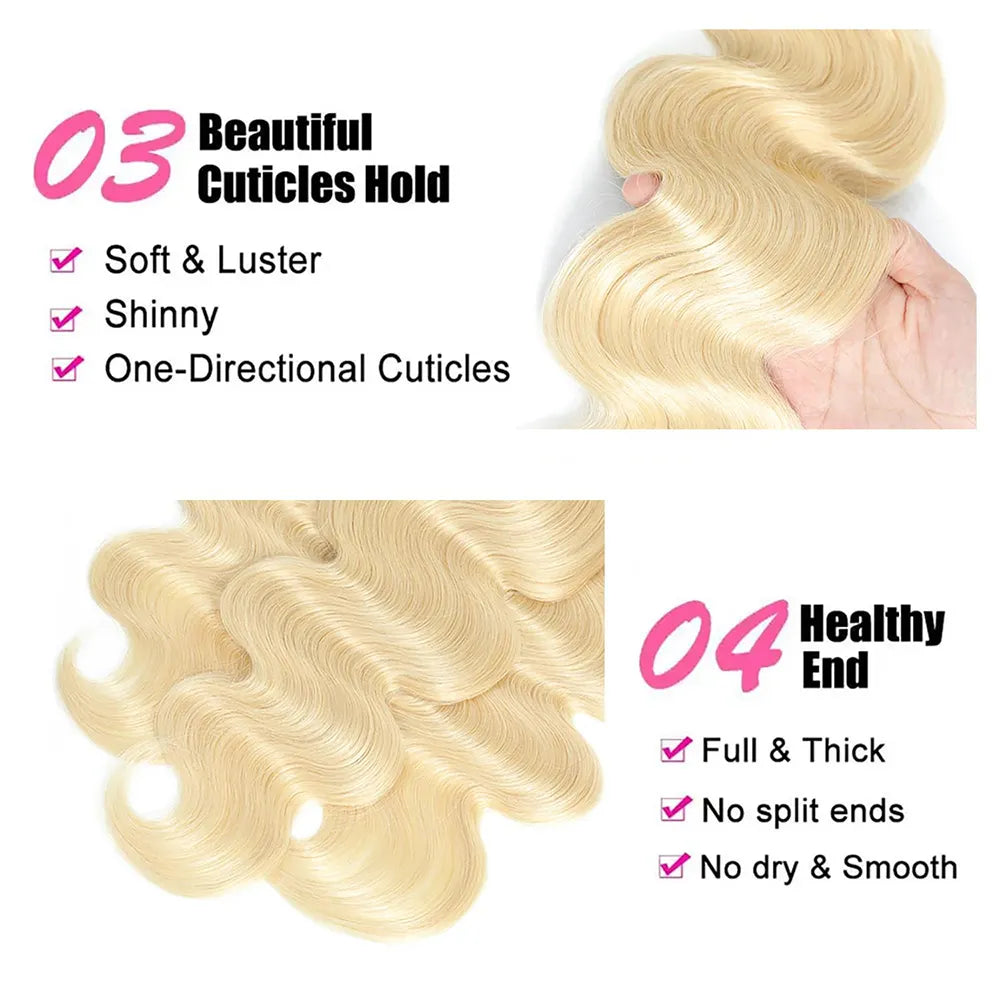 613 Bundles Blonde Human Hair Single Bundle 12-28 inch 3 Bundles Body Wave 100% Unprocessed 10A Brazilian Virgin 613 Human Hair Bundles 100g per bundle