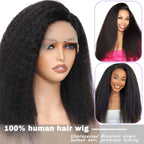 kinky straight human hair wigs C part 6x4x1 lace front 100% Brazilian virgin human hair 180% density yaki straight curly wig for black women natural black color