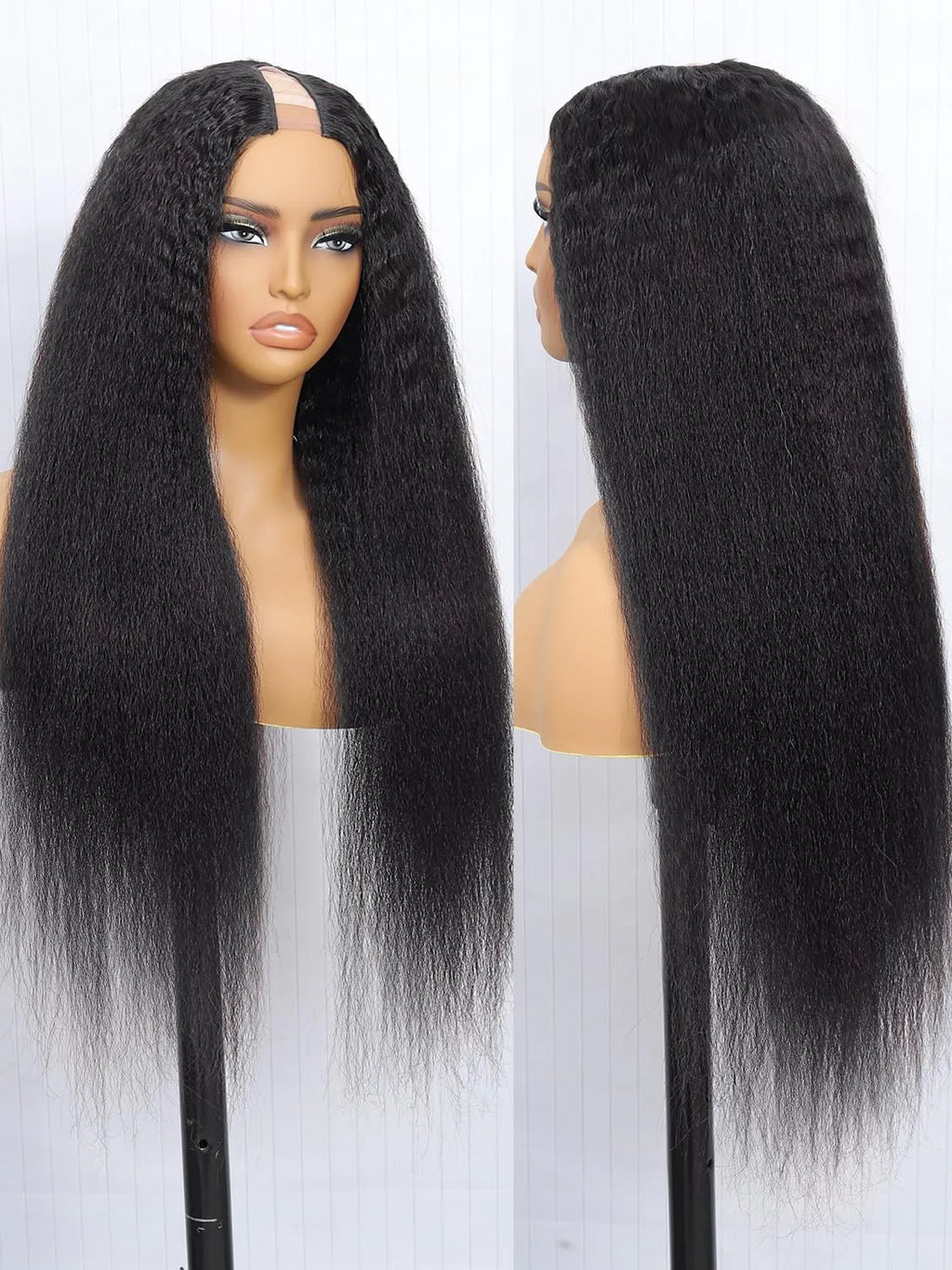 Kinky Straight U Part Human Hair Wig 12A Upgraded Glueless Full Head Clip in U Part Wigs for Women Natural Black brazilian hair