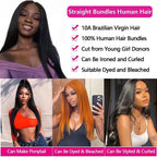 Silky Straight Human Hair Bundles 100% Unprocessed Brazilian Virgin Weave Bundles 10A Brazilian Human Hair 3 Bundles