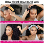 Kinky Curly Headband wigs Human Hair for Black Women No Glue 180 Density brazilian Scarf None Lace Front Wigs deep curly