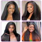 kinky straight human hair wigs C part 6x4x1 lace front 100% Brazilian virgin human hair 180% density yaki straight curly wig for black women natural black color