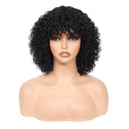 human wigs 200% density short kinky curly wave wig with bangs for black women 100% brazilian virgin human hair wigs machine made glueless wig natral black