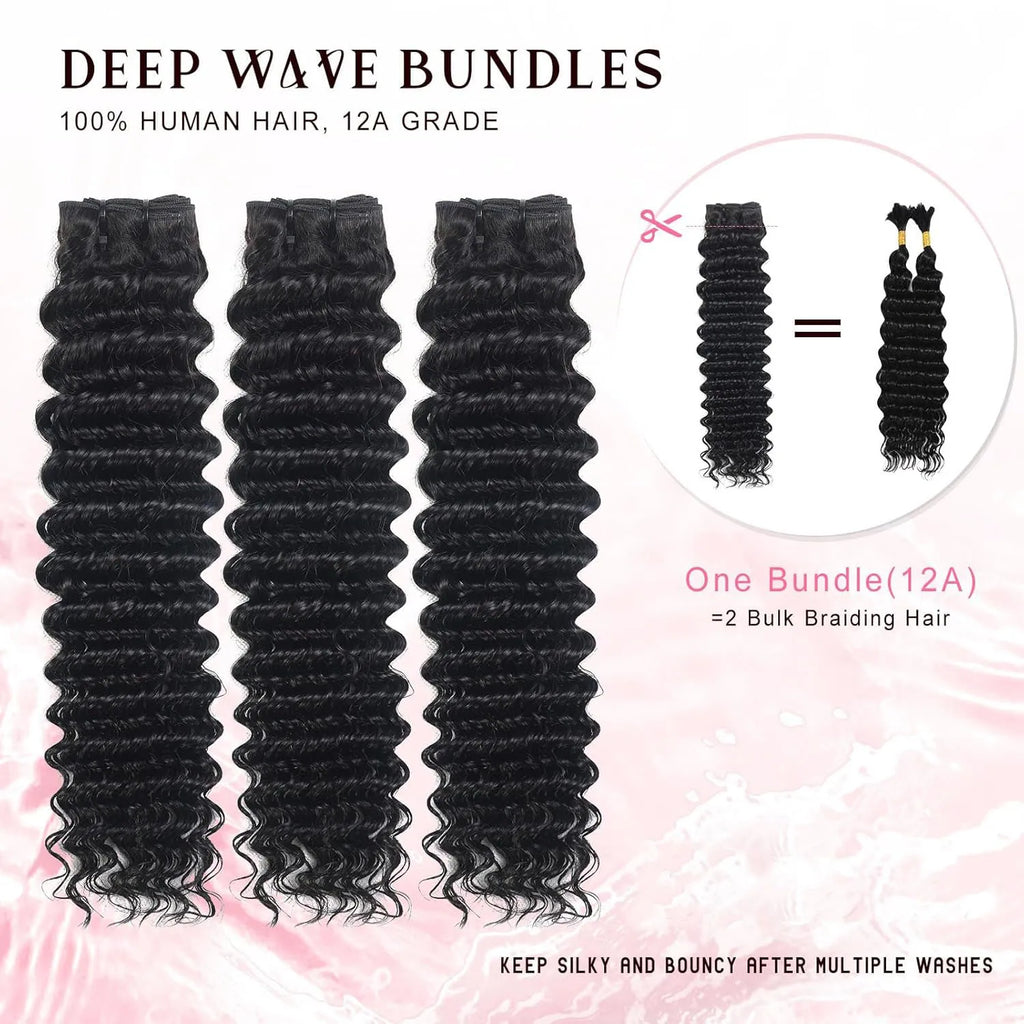 Deep Wave Bundles Human Hair 12A Curly Human Hair Bundles 100% Unprocessed Brazilian Water Wave 3 Wet and Wavy Bundles for Black Women